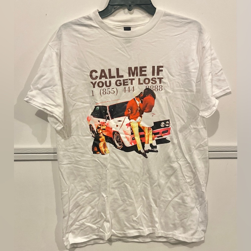 White 'Call Me If You Get Lost' Crewneck Graphic Tee Mens M Gildan T-Shirt